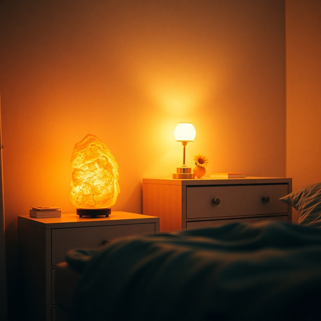 Yellow night light in bedroom
